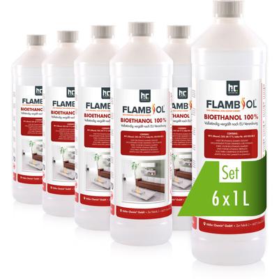 6x 1 l flambiol® Bioethanol Hochrein 100 % in Flaschen für Edelstahl-Tisch-Kamine