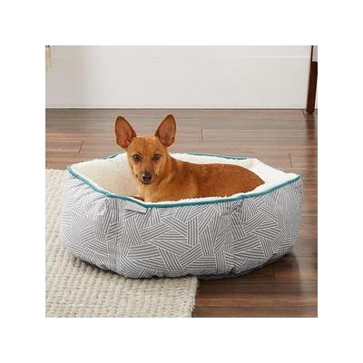Frisco Sherpa Hexagon Bolster Cat & Dog Bed, Gray Basket Weave Print, Small