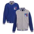 Men's JH Design Gray/Royal New York Rangers Embroidered Reversible Full Snap Fleece Jacket