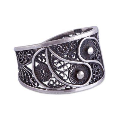 'Dark Paisley' - Artisan Crafted Fine Silver Filigree Ring