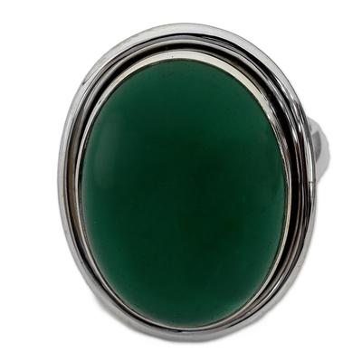 'Universe' - Sterling Silver Single Stone and Green Onyx Cocktail Rin