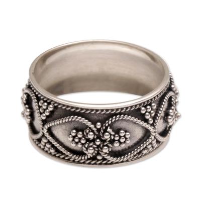 'Hearts Entwined' - Handmade Sterling Silver Band Ring from Indonesia