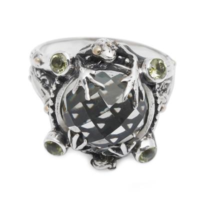 'Tropical Frog' - Sterling Silver and Prasiolite Cocktail Ring from Indone