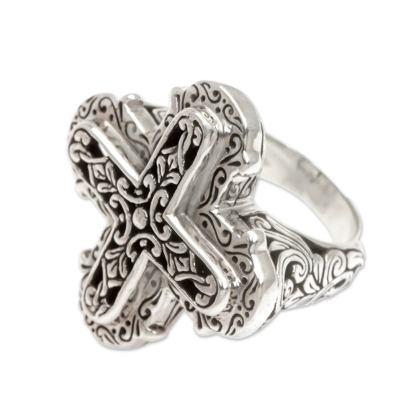 Sterling silver cross ring, 'Glorious Faith'