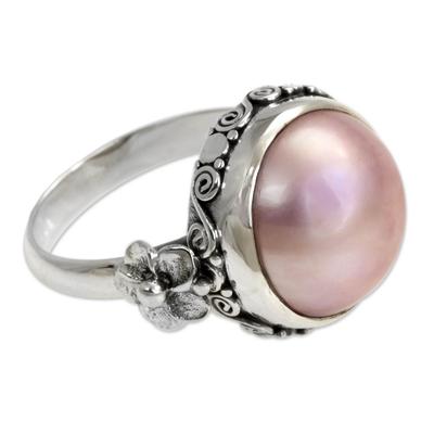 'Love Moon' - Floral Sterling Silver and Pearl Cocktail Ring