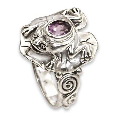 Amethyst cocktail ring, 'Lilac Rainforest Frog'