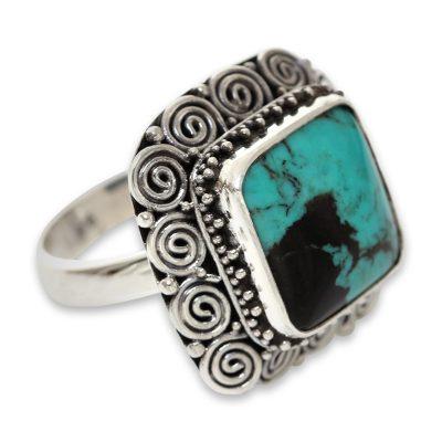Turquoise cocktail ring, 'Celuk Treasure'