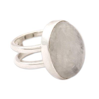 'Radiant Light' - Rainbow Moonstone Cocktail Ring Artisan Silver Je