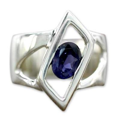 'In Balance' - Sterling Silver Single Stone Iolite Ring from Modern Jewelry