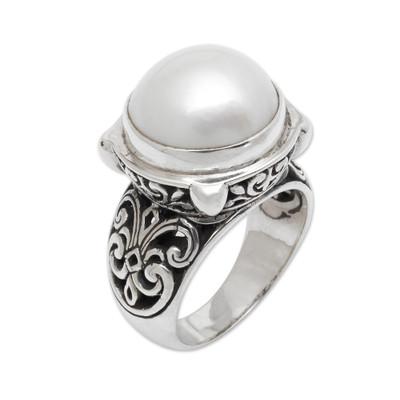 Cultured pearl cocktail ring, 'Graceful Moon'