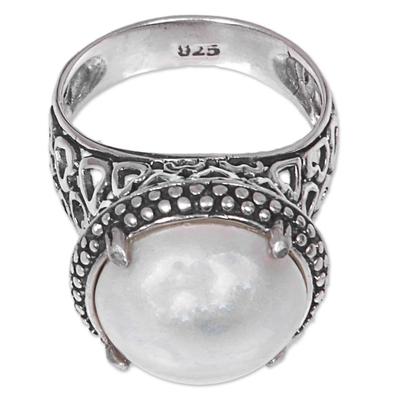 Glowing Moon,'Hand Made Cultured Pearl Cocktail Ring from Indonesia'