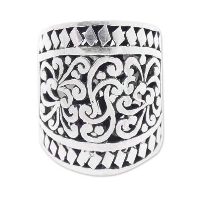 Sterling silver cocktail ring, 'Sangeh Forest'