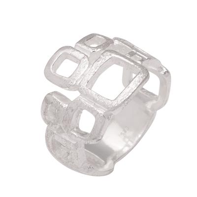 Elegant Blocks,'925 Sterling Silver Abstract Block Ring in a Brushed Finish'
