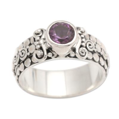 'Amethyst Sterling Silver Single-Stone Ring from Indonesia'