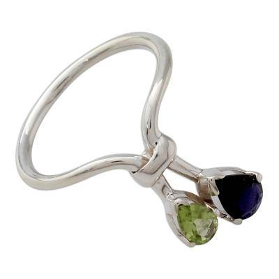 'You and Me' - Iolite and Peridot Ring India Silver Jewelry