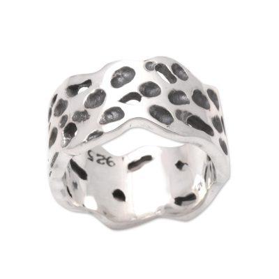 'Moon Craters' - Handmade Men's Sterling Silver Band Ring