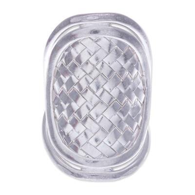 'Woven Rapture' - Modern Sterling Silver Band Ring