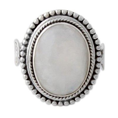 Rainbow moonstone cocktail ring, 'Rainbow Glow'