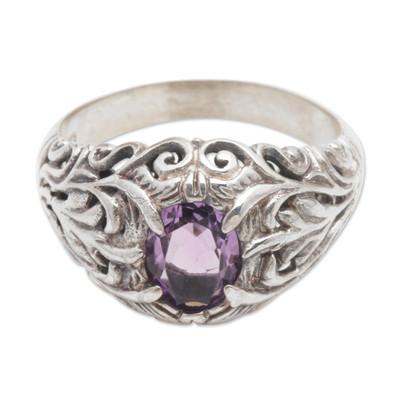 Bali Hillside,'Amethyst and 925 Sterling Silver Cocktail Ring from Bali'