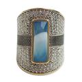 Pebbled Sophistication,'Gold and Rhodium Plated Agate Cocktail Ring from Brazil'