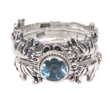 Elephant Shrine,'Blue Topaz and Silver Stacking Rings (Set of 3) Indonesia'