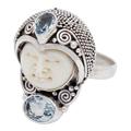 Moonlight Prince,'Blue Topaz and 925 Silver Face Shaped Ring from Bali'