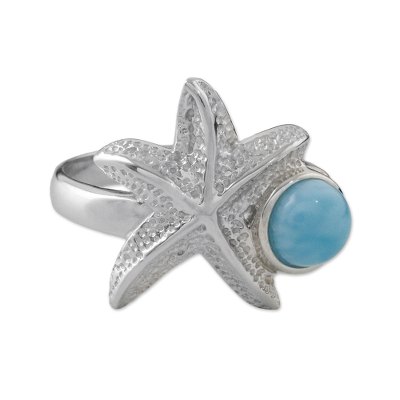 Seaside Starfish,'Larimar and Textured Sterling Silver Starfish Cocktail Ring'