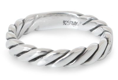 Sterling silver band ring, 'Lives Entwined'