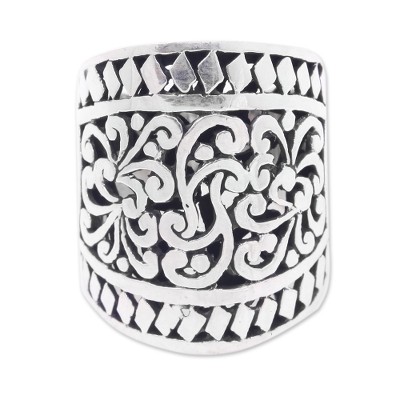 Sterling silver cocktail ring, 'Sangeh Forest'