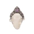 Elephant Grandeur,'Polished Sterling Silver Ring with Elephant and Amethyst'