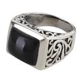 Disguise,'Sterling Silver Black Onyx Ring with Nature Motif'