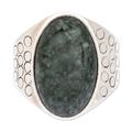 'Verdant Night' - Men's Modern Sterling Silver Single Stone Jade Ring