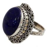 Swirling Sky,'Hand Made Sterling Silver Lapis Lazuli Cocktail Ring India'