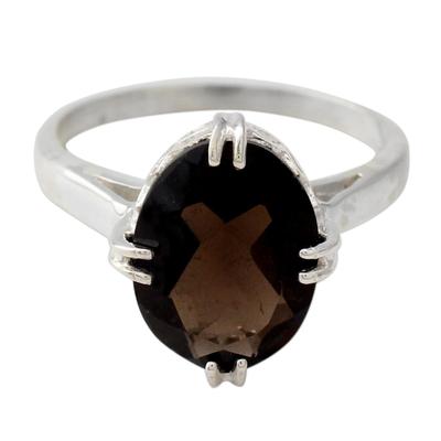 Enchanting Mystique,'Sterling Silver and 4.5 Carat Smoky Quartz Solitaire Ring'