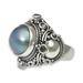 Regal Blue Glory,'Artisan Crafted Blue Mabe Pearl and Peridot Cocktail Ring'