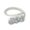 Blue topaz 3-stone ring, 'Celestial Trio'