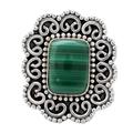 Modern Mughal Medallion,'Handcrafted Ornate 925 Sterling Silver Ring with Malachite'