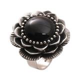 Midnight Lotus,'Handmade Onyx and Sterling Silver Cocktail Ring'