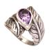 Leafy Caress,'Amethyst and Silver Leaf Design Cocktail Ring from Bali'