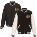 Men's JH Design Black/White Chicago Blackhawks Reversible Fleece Jacket with Faux Leather Sleeves