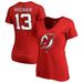 Women's Fanatics Branded Nico Hischier Red New Jersey Devils Authentic Stack Name & Number V-Neck T-Shirt