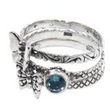 Butterfly Shrine,'Set of 3 Stacking Silver Butterfly Rings with Blue Topaz'