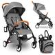 Lionelo Julie Pushchair with Reclining Position, Small, Foldable, Set of Mosquito Net, Footmuff, up to 15 kg (Black/Grey)