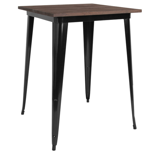 Flash Furniture CH-51040-40M1-BK-GG 31 1/2" Square Walnut Bar Height Table with Black Metal Frame