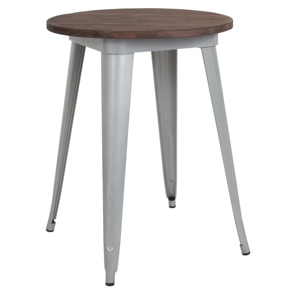 Flash Furniture CH-51080-29M1-SIL-GG 24" Round Dining Table with Silver Metal Frame and Walnut Top