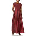 Adrianna Papell Women's Long Beaded Short Sleeve Taffeta Pleated Ball Skirt Special Occasion Dress, Burgundy, 20