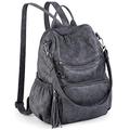 UTO Laptop Backpack Womens Teenage Girls School Bag Ladies Travel Rucksack Multi Compartments Anti Theft Pocket PU Leather Grey