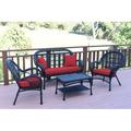 August Grove® Mangum 4 Piece Sofa Set w/ Cushions Synthetic Wicker/All - Weather Wicker/Wicker/Rattan in Red/Black | Outdoor Furniture | Wayfair