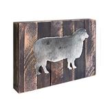 Designocracy Sheep Block Art on Reclaimed Wooden Board Wall Décor in Brown/Gray/Pink | 12 H x 18 W x 1.5 D in | Wayfair 98137-182
