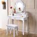 House of Hampton® Kaniel Vanity Set w/ Stool & Mirror Wood in White | 57 H x 29.5 W x 16 D in | Wayfair 8722B163EAD944AAAE75B38D368DF350